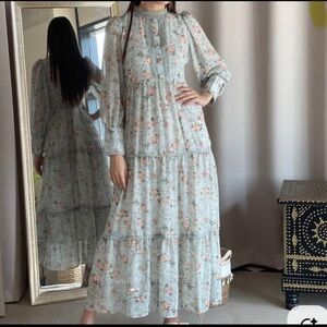 Elegant Floral Long Sleeve Maxi Dress